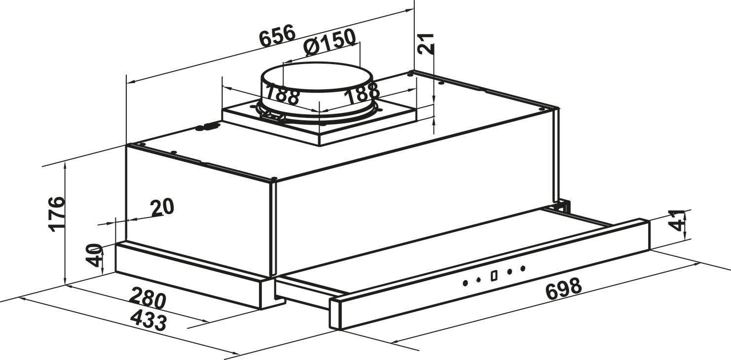Bản vẽ kích thước máy hút mùi 538.86.096 Hafele lắp âm