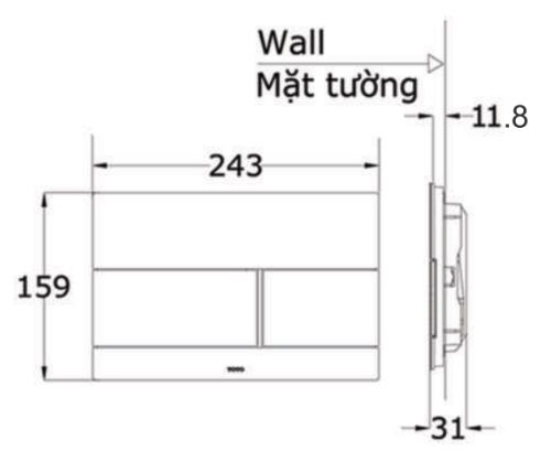 Bản vẽ kích thước nút nhấn MB171M SS gắn bồn cầu treo tường TOTO