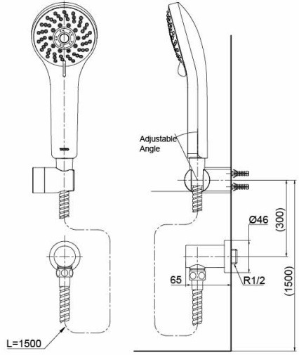 ban-ve-tay-sen-toto-ttsr106emfu Bản vẽ tay sen TOTO 5 chế độ TTSR106EMFU
