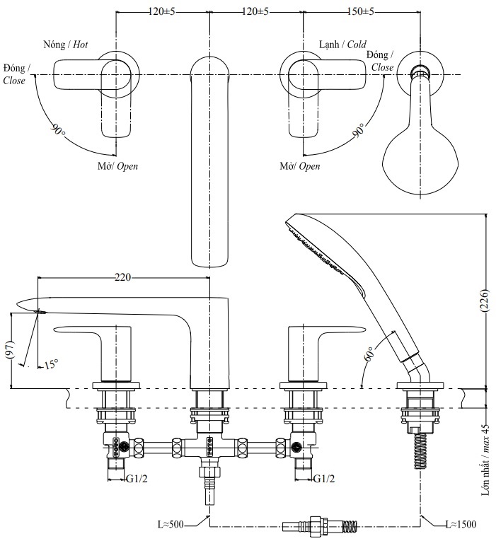 ban-ve-tbg04202b Bản vẽ sen tắm xả bồn TBG04202B có tay sen cầm tay