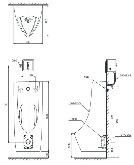 ban-ve-tieu-nam-toto-ut901h-1 Bản vẽ kích thước bồn tiểu TOTO UT 901H
