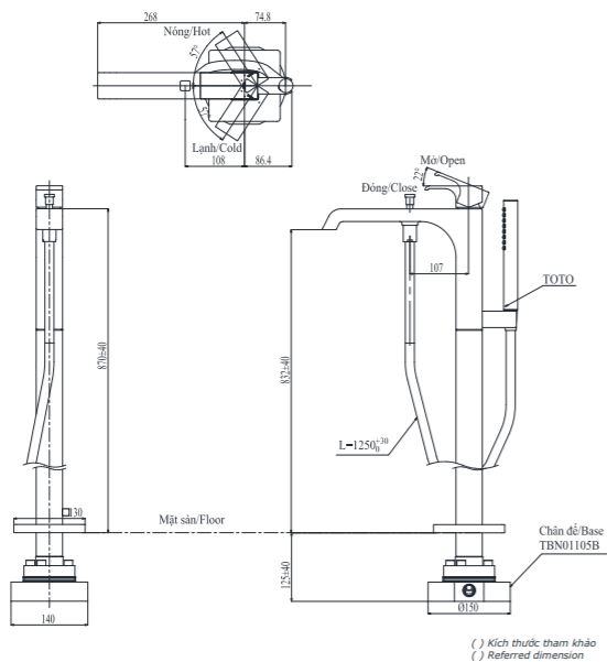 ban-ve-toto-tbg08306a Bản vẽ kỹ thuật vòi xả bồn tắm Toto TBG08306 A TBN01105 B