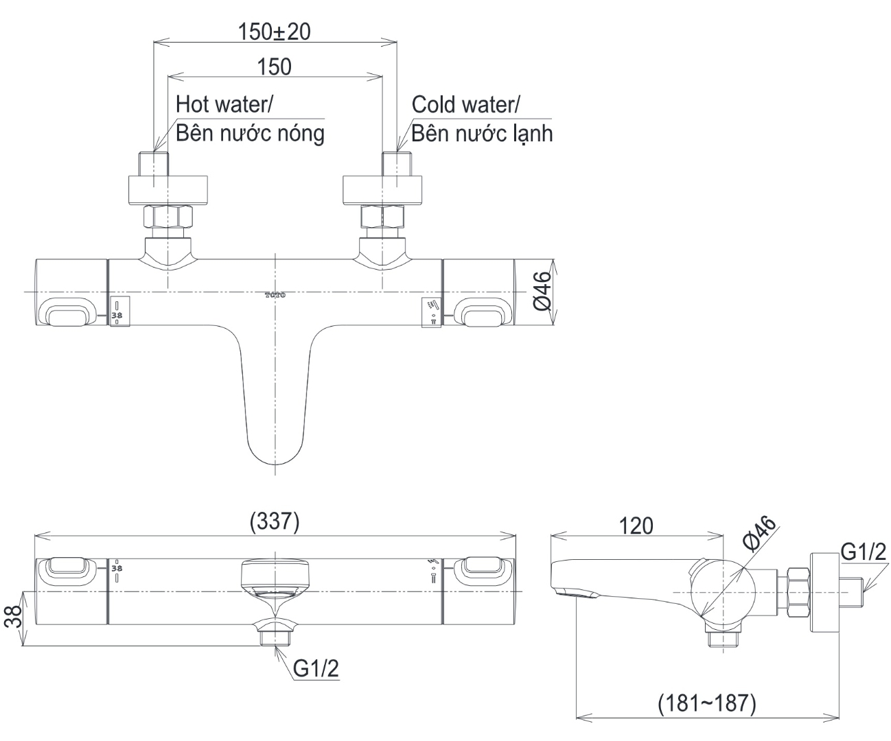 ban-ve-toto-tbv09400v-1 Bản vẽ kích thước củ sen Toto TBW09400V