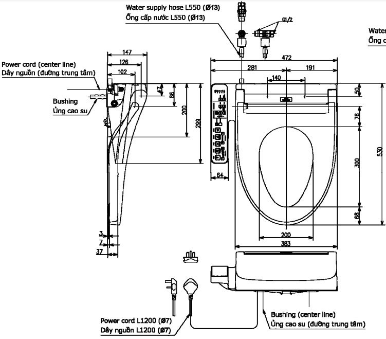 ban-ve-toto-tcf23410aaa-1 Bản vẽ kích thước nắp Washlet TOTO TCF23410AAA C2