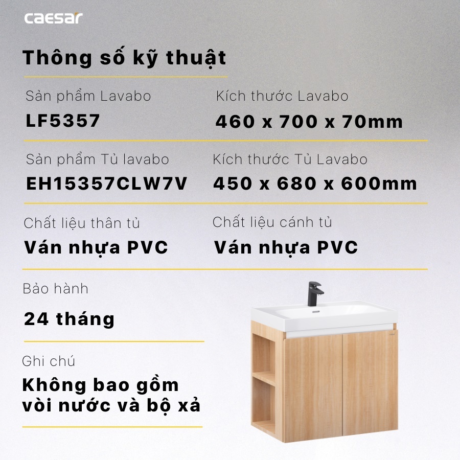 ban-ve-tu-chau-caesar-lf5357-eh15357clw7v Thông số kỹ thuật lavabo LF5357-EH15357CLW7V CAESAR