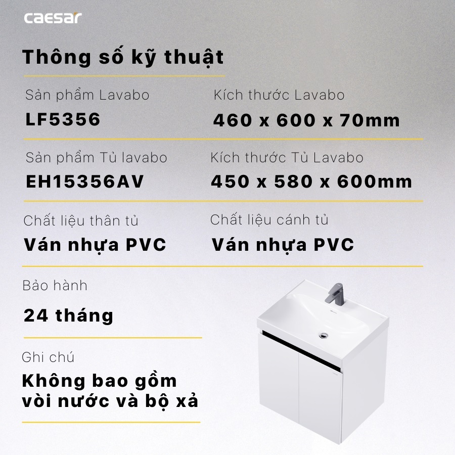 ban-ve-tu-chau-caesar-treo-lf5356-eh15356av Thông số kỹ thuật lavabo LF5356-EH15356AV CAESAR