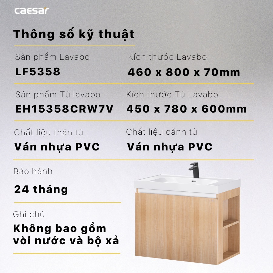 ban-ve-tu-lavabo-caesar-lf5358-eh15358crw7v Thông số kỹ thuật lavabo LF5358 + EH15358CRW7V CAESAR