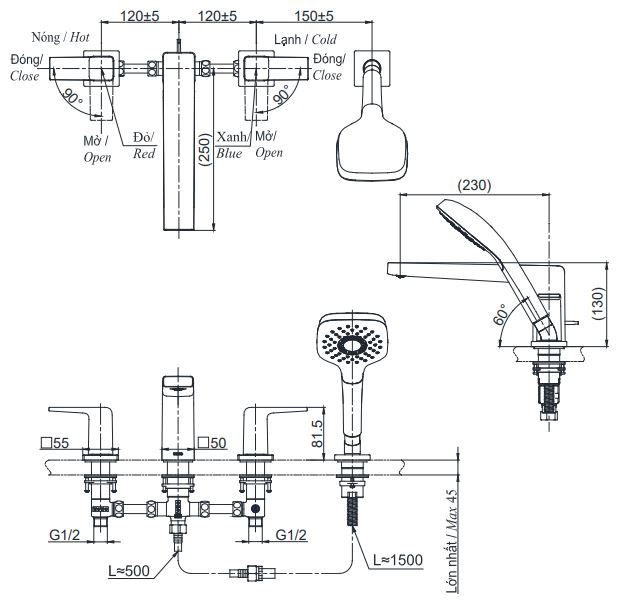 ban-ve-voi-bon-tam-tbg10202a Bản vẽ vòi gắn thành bồn tắm TBG10202A TOTO