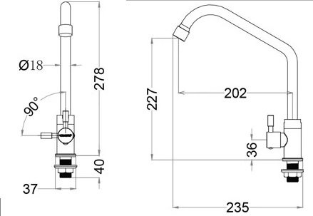 ban-ve-voi-caesar-k022c Bản vẽ kích thước vòi rửa chén K022C CAESAR