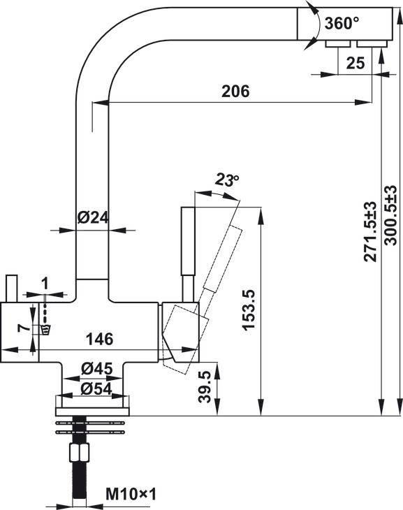 ban-ve-voi-lavabo-hafele-577 Bản vẽ kích thước vòi rửa bát Hafele 577.55.210