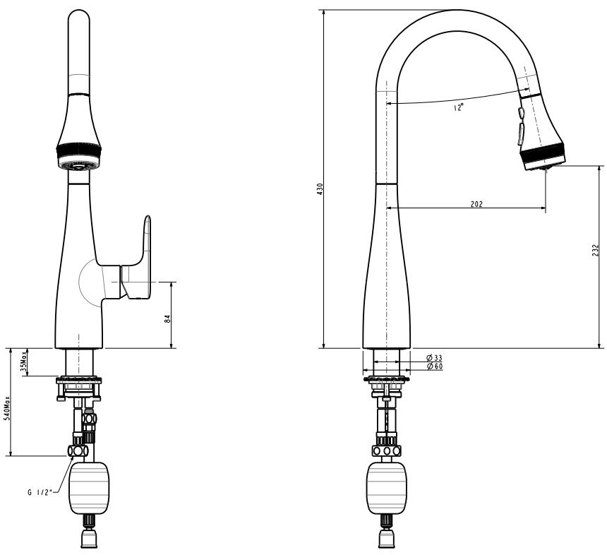 ban-ve-voi-rua-chen-american-standard-1009150000-nong-lanh Bản vẽ kích thước vòi rửa chén rút dây American 1009150000