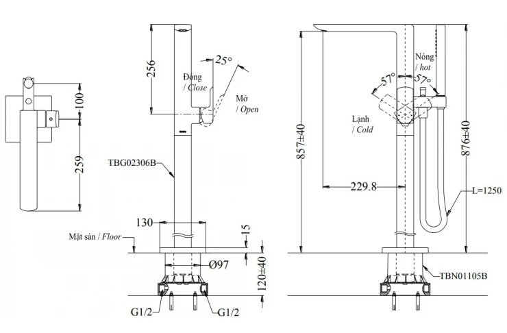 ban-ve-voi-sen-xa-bon-tam-toto-tbg02306aa-mbl Bản vẽ vòi đặt sàn TOTO TBG 02306A MBL xả bồn tắm