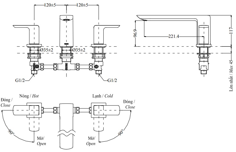 ban-ve-voi-toto-tbg02201b Bản vẽ sen tắm xả bồn TBG02201B