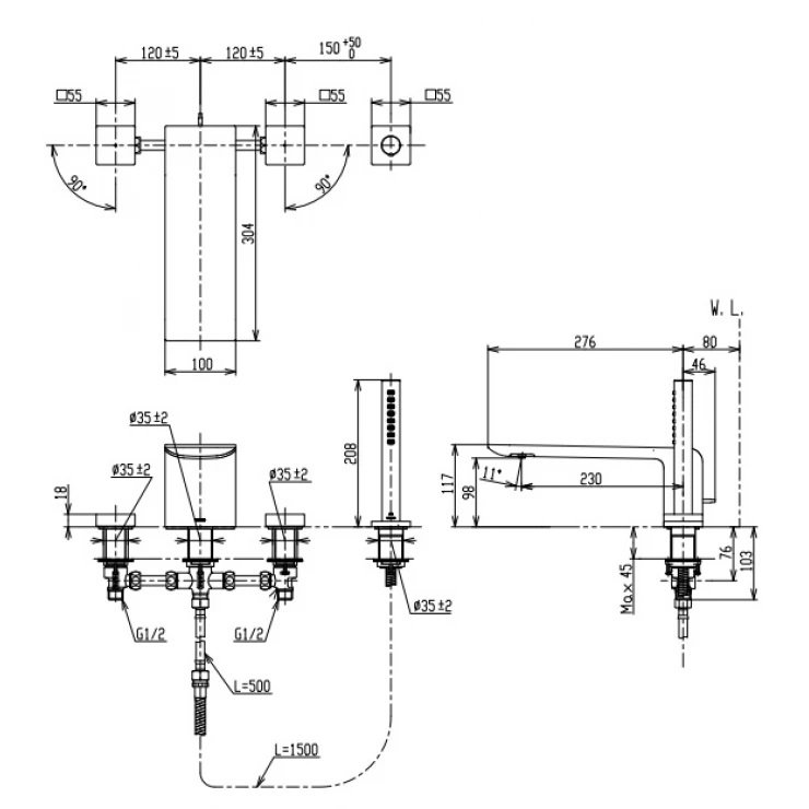 ban-ve-voi-xa-bon-tam-toto-tbp02202aa-mbl Bản vẽ sen tắm xả bồn TBP 02202A MBL có tay sen cầm tay