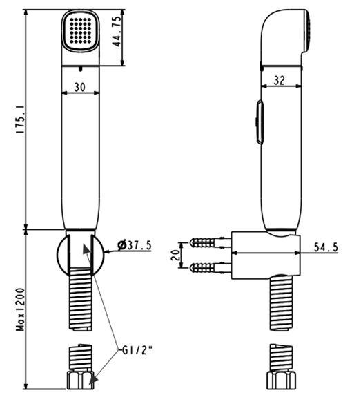 Bản vẽ kích thước vòi xịt bồn cầu American Standard WFTS28CS