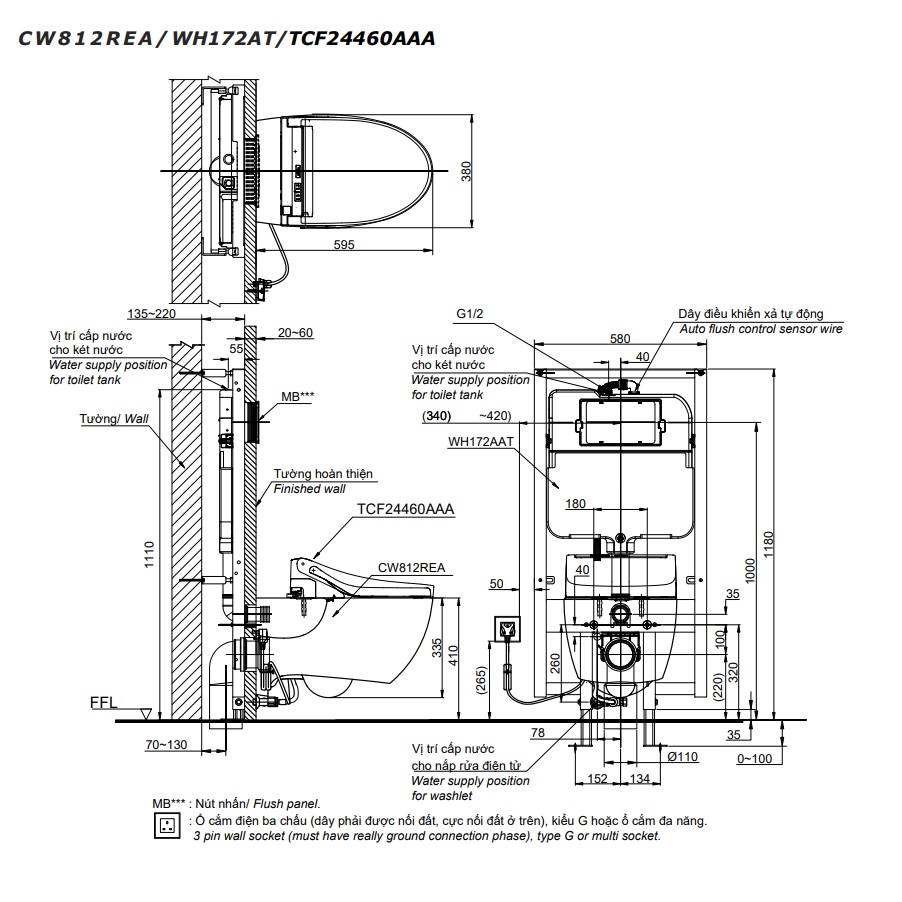 Bồn Cầu TOTO CW812REA/TCF24460AAA/WH172AT/TCA465/MB176G#WH Nắp Điện Tử Treo Tường - Ảnh 6