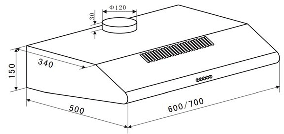 Bản vẽ máy hút khói khử mùi gắn tường EH 70CF19S Eurosun