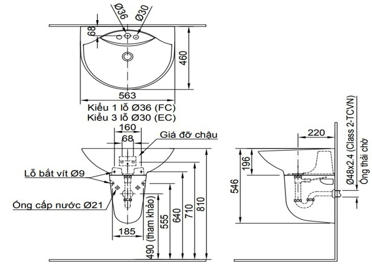 Chậu Rửa Lavabo Inax L-288V (L288V) Treo Tường 570x452 mm - Ảnh 4