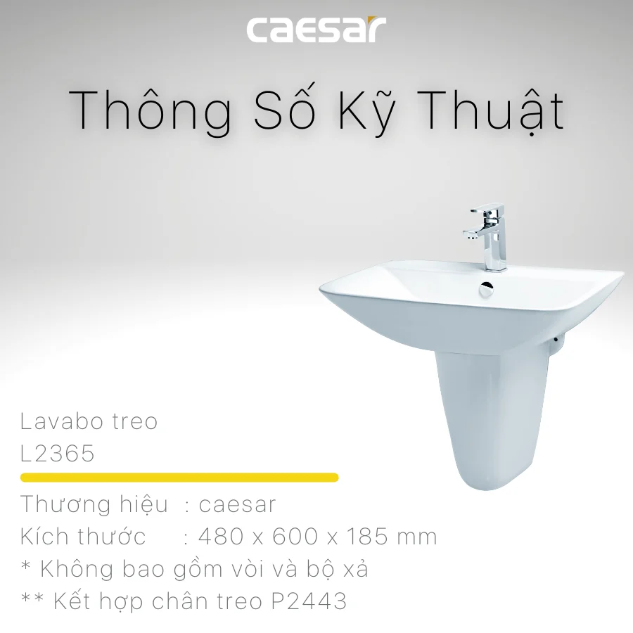 Chậu Rửa Lavabo Caesar L2365 Treo Tường 600x480 mm - Ảnh 3