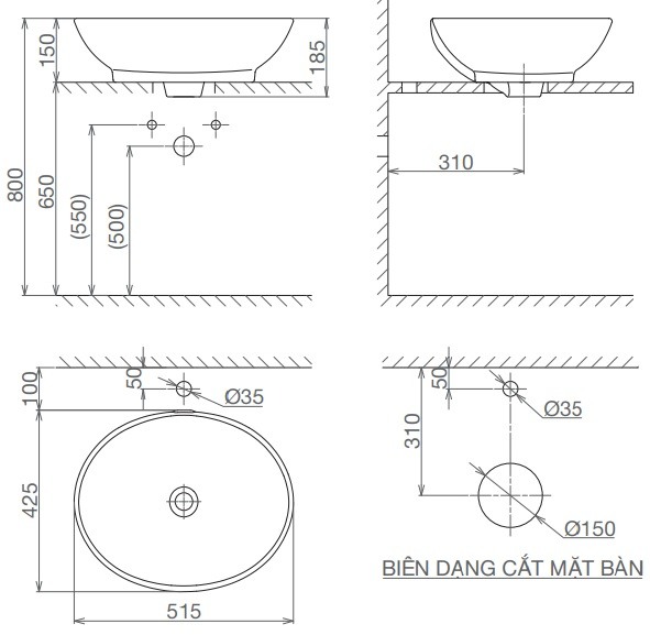 lavabo-viglacera-bs415 Bản vẽ kích thước chậu rửa mặt Viglacera BS415