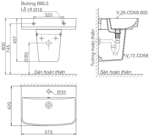 lavabo-viglacera-cd58 Bản vẽ kích thước lavabo Viglacera V58