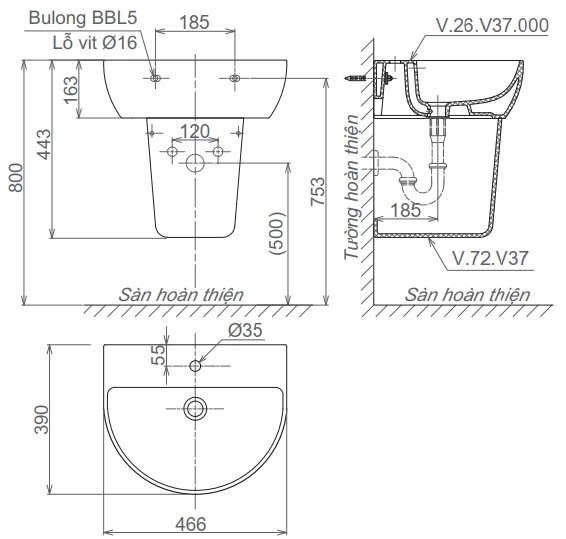 lavabo-viglacera-v37 Bản vẽ kỹ thuật chậu rửa mặt V37 Viglacera