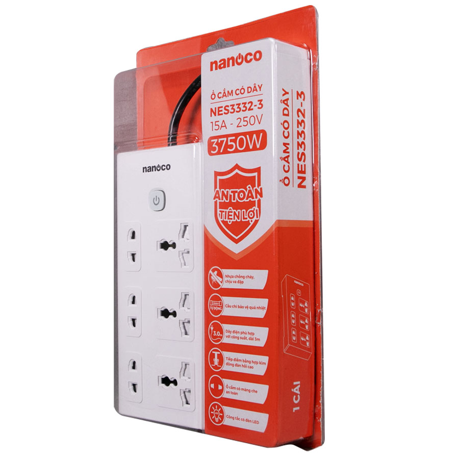 Nanoco Ổ Cắm Có Dây - 3 Ổ Cắm Đa Năng 3 Ổ Cắm Đa Năng Và 1 Công Tắc | NES3332-3 - Ảnh 2
