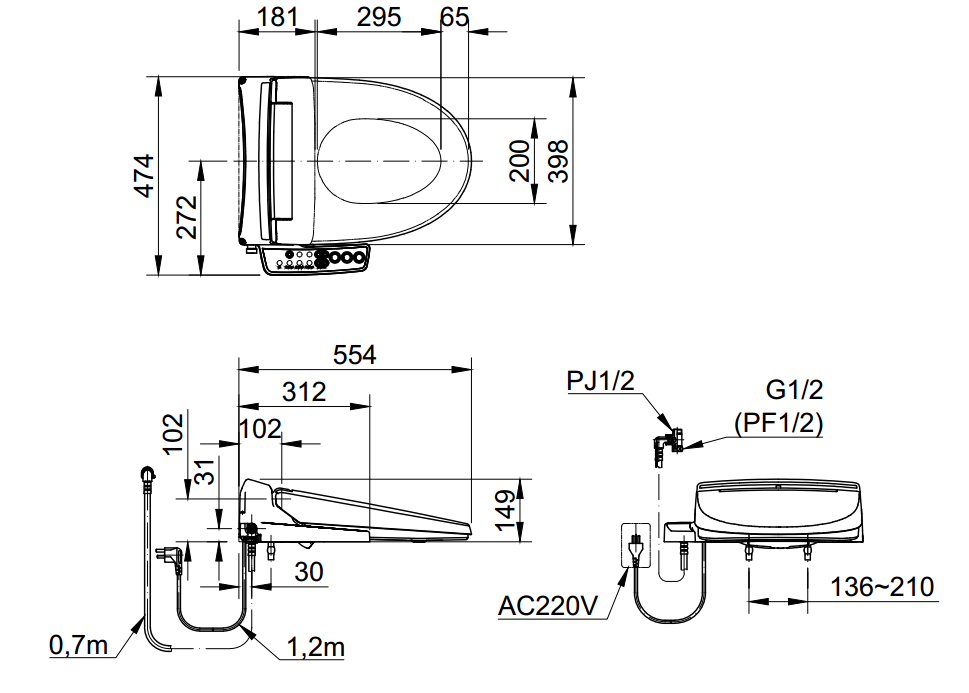 nap-rua-inax-kb22avn Bản vẽ kỹ thuật nắp thông minh CW-KB22AVN