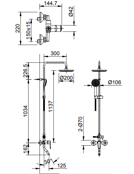 sen-cay-inax-2015s Bản vẽ kỹ thuật vòi cây sen tắm INAX BFV-2015S