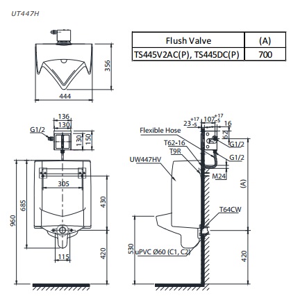 toto-ut447ha Bản vẽ bồn tiểu nam TOTO UT447HR