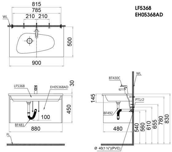tu-lavabo-caesar-lf5368-eh05368ad Bộ Tủ Lavabo Caesar Treo Tường LF5368/EH05368AD