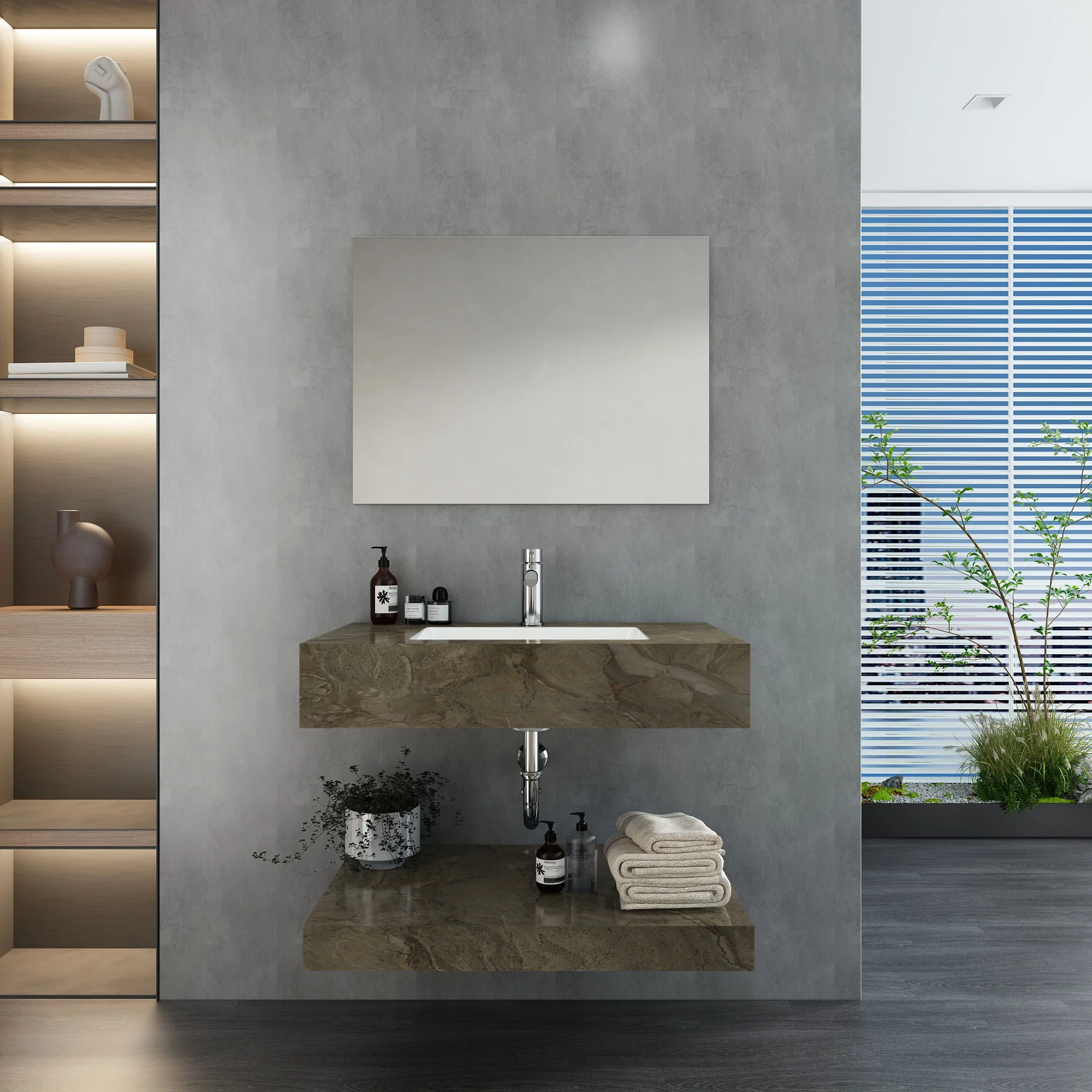 Chậu Rửa Mặt 2 Tầng Viglacera US10-9GP05 Kèm Lavabo Âm Bàn Màu Nâu Vân Đá - Ảnh 3