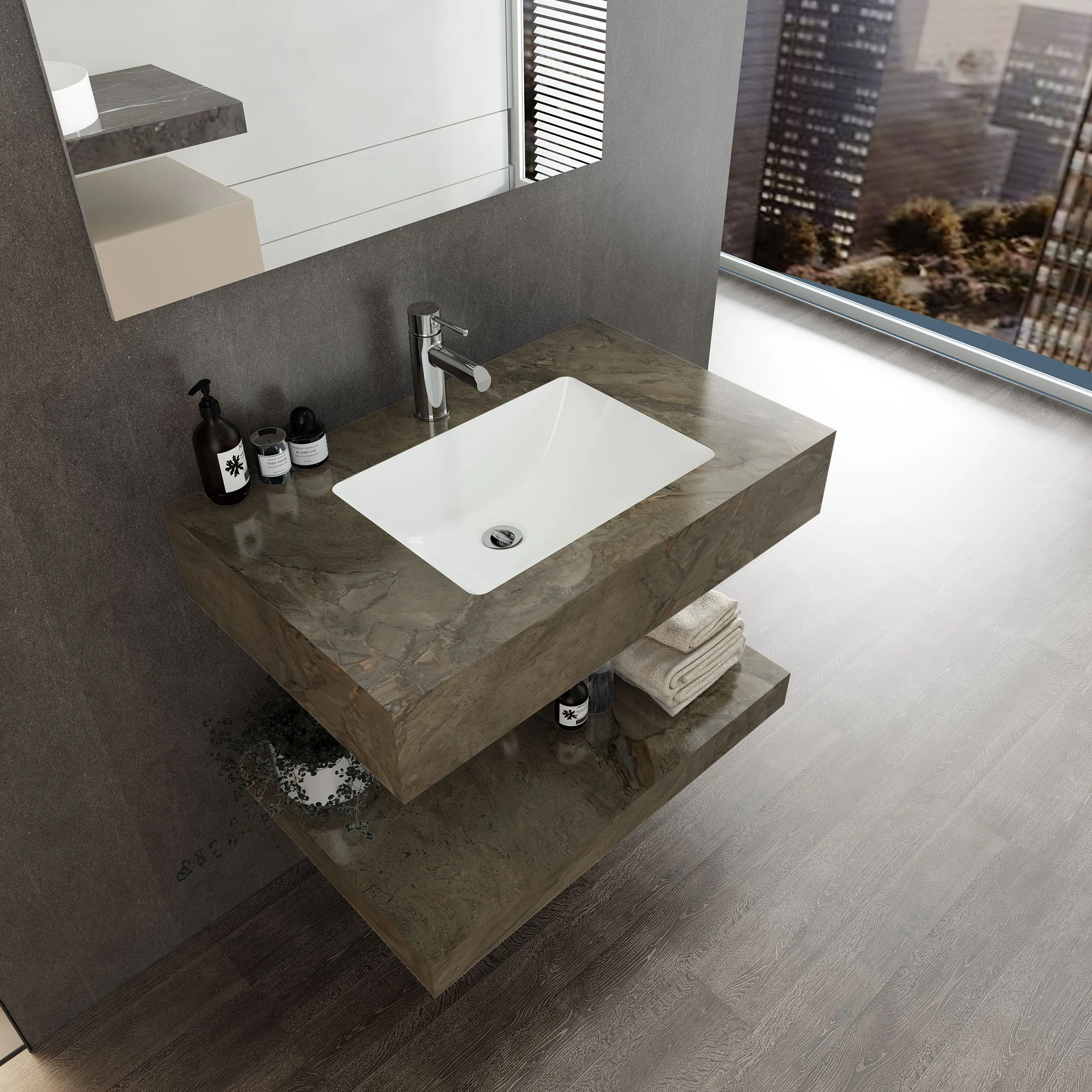 Chậu Rửa Mặt 2 Tầng Viglacera US10-9GP05 Kèm Lavabo Âm Bàn Màu Nâu Vân Đá - Ảnh 2