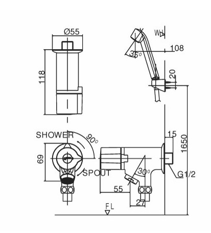 v10c-1 Bản vẽ kỹ thuật vòi sen tắm lạnh INAX BFV-10-1C