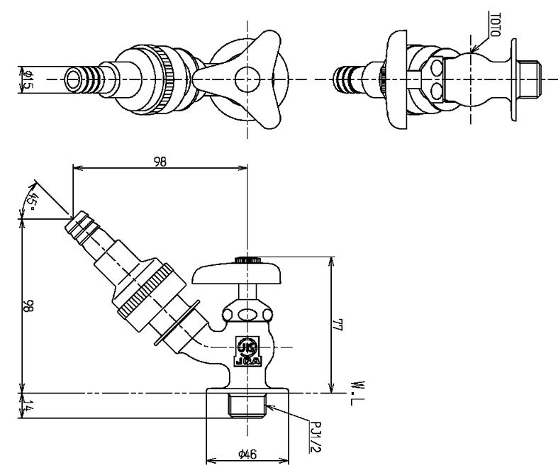 voi-toto-t28unh13 Bản vẽ vòi nước Toto T28UNH13