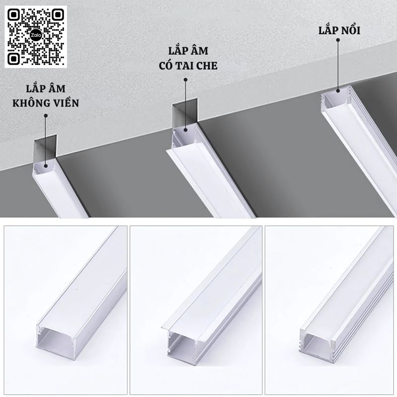 29-13 Thanh nhôm định hình đèn LED dạng âm trần và lắp nổi, ba kiểu lắp đặt cho trần thạch cao