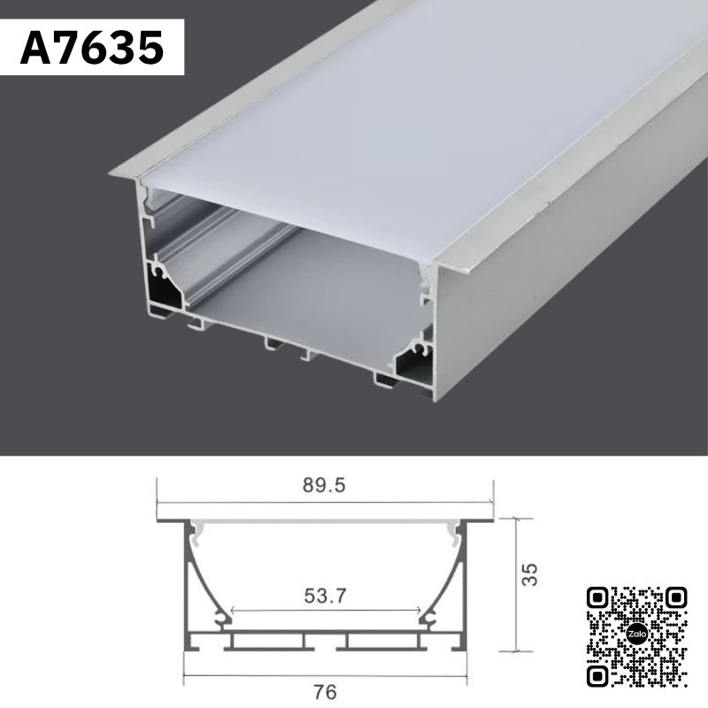 94 Thanh nhôm định hình đèn LED mã A7635 kèm bản vẽ kích thước kỹ thuật chi tiết