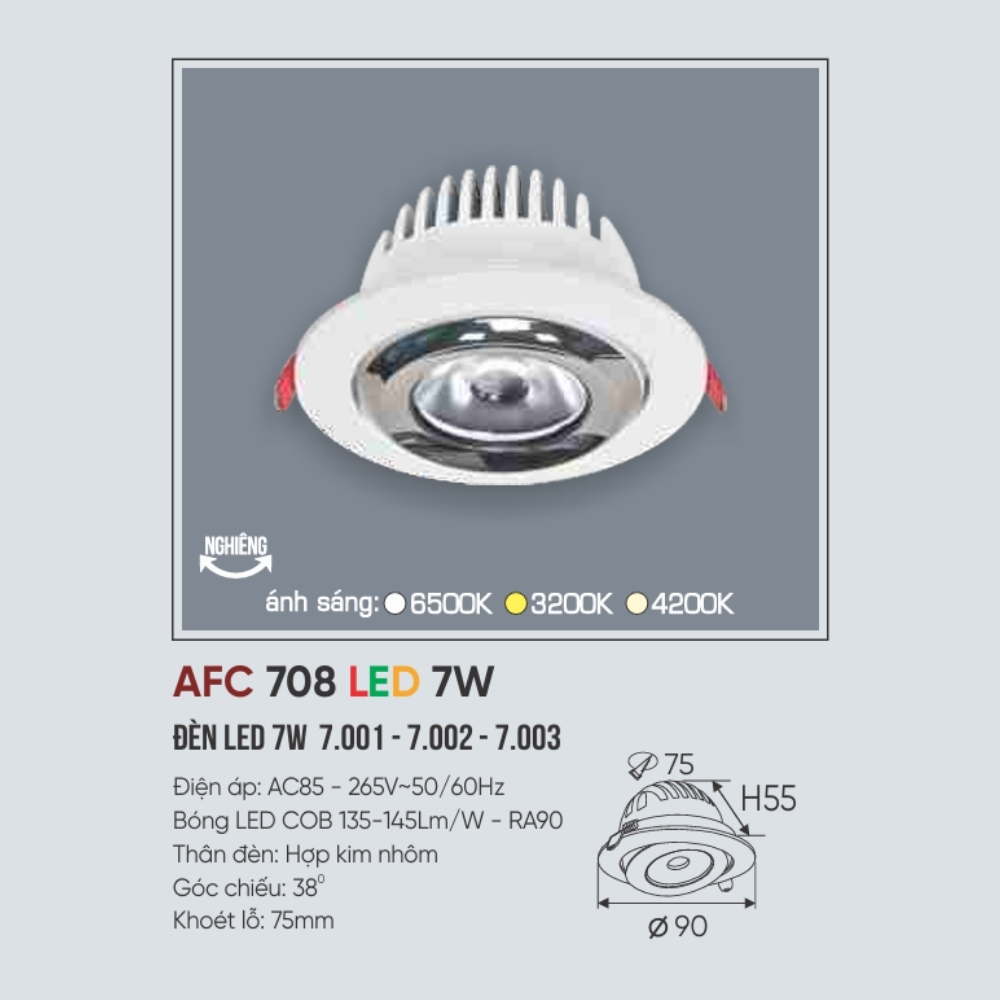 Anfaco - Âm Trần Spotlight 7W Góc Chiếu 38° | AFC 708 - Ảnh 2