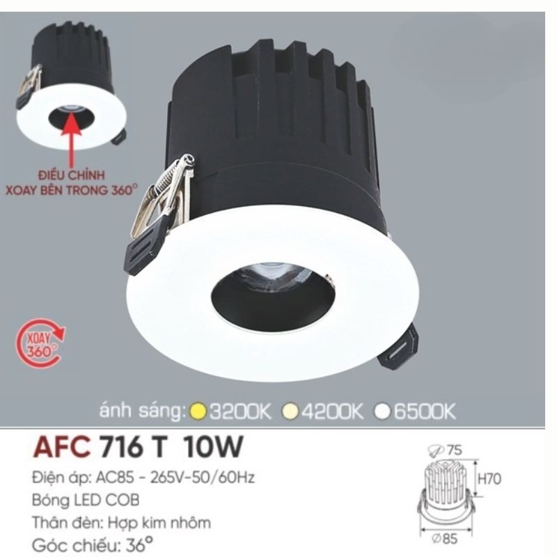 Anfaco - Âm Trần Spotlight 10W Góc Chiếu 36° | AFC 716 T - Ảnh 2