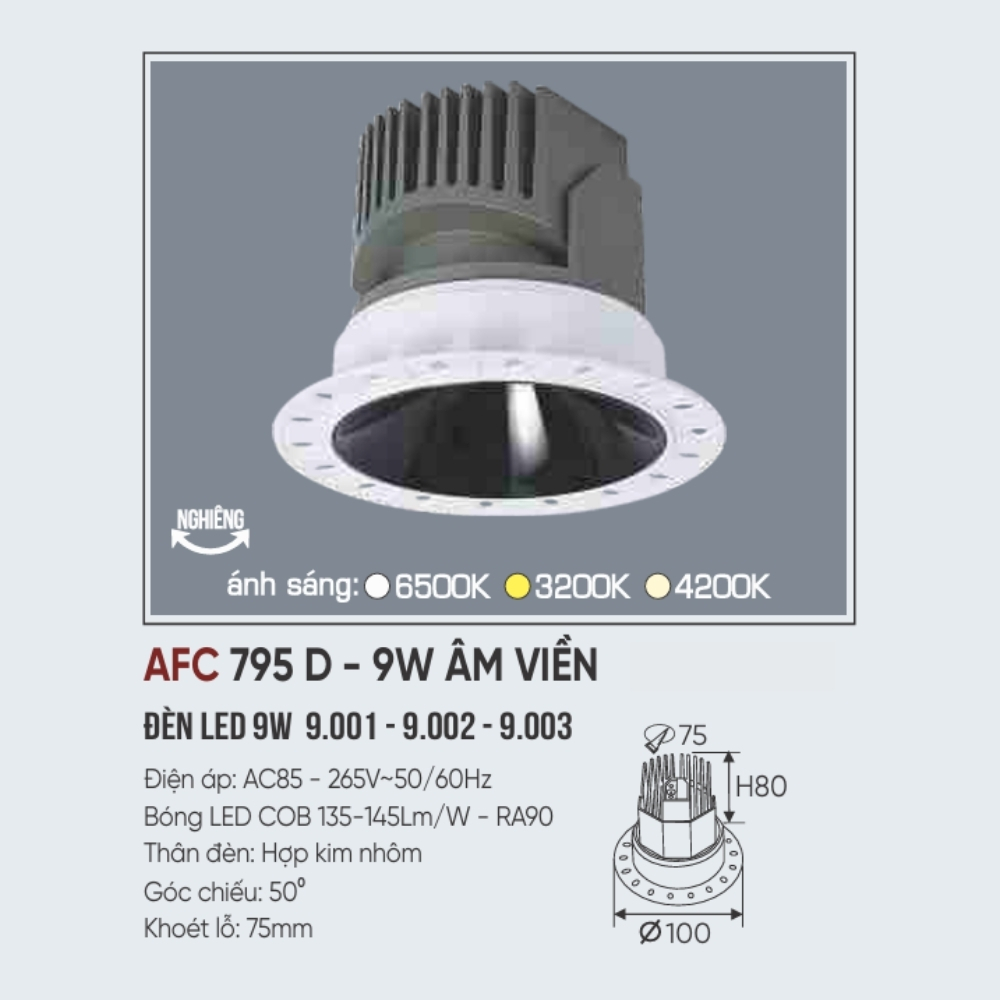 Anfaco - Âm Trần Spotlight Âm Viền 9W Góc Chiếu 50° | AFC 795 - Ảnh 2