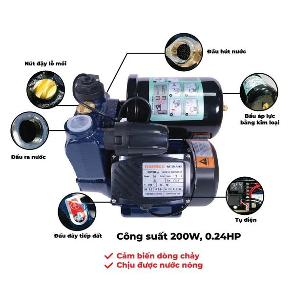 Nanoco - Máy Bơm Nước Nóng Tăng Áp Điện Từ | NSP200-A - Ảnh 3