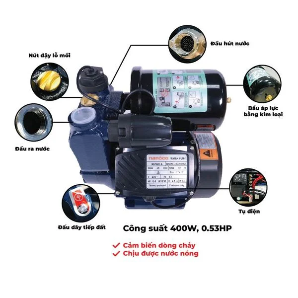 Nanoco - Máy Bơm Nước Nóng Tăng Áp Điện Từ | NSP400-A - Ảnh 3