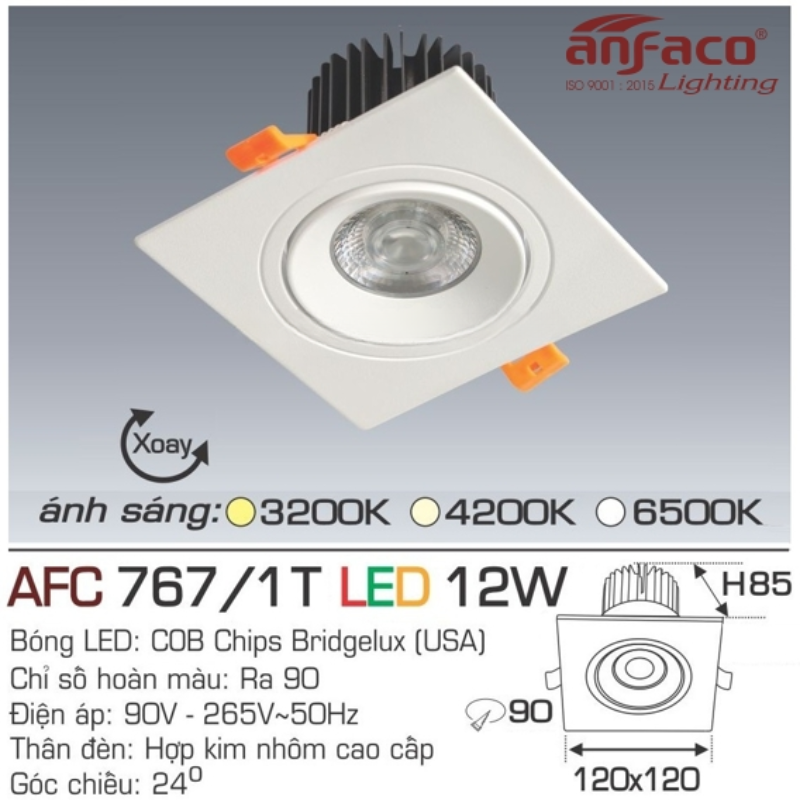 Bridgelux - Âm Trần Vuông Spotlight 12W Góc Chiếu 24° | AFC 767/1 - Ảnh 8