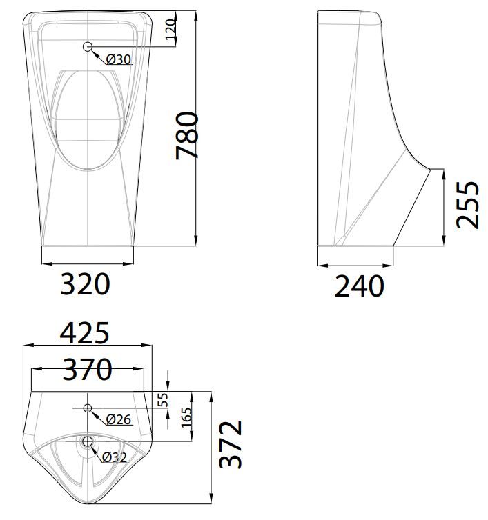 ban-ve-bon-tieu-nam-american-wp-6519dc Bản vẽ kích thước bồn tiểu cảm ứng WP6519-DC American PIN