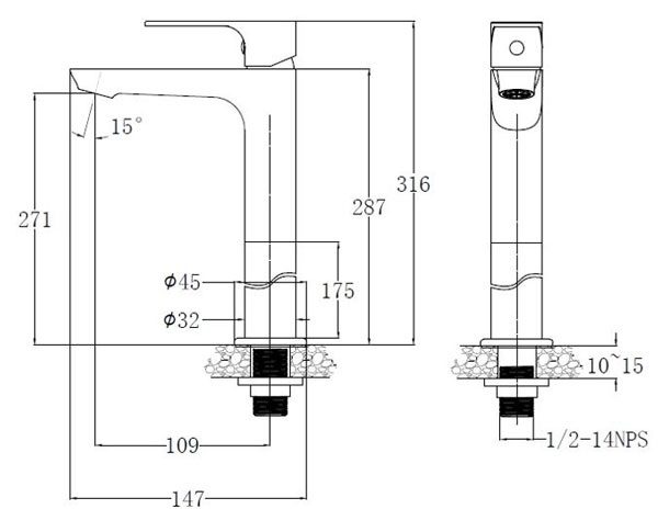 ban-ve-caesar-b061cbu Bản vẽ kích thước vòi nước Caesar B061CBU