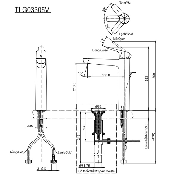 ban-ve-lavabo-toto-lg03305v Bản vẽ kỹ thuật vòi nước TOTO nóng lạnh TLG03305V