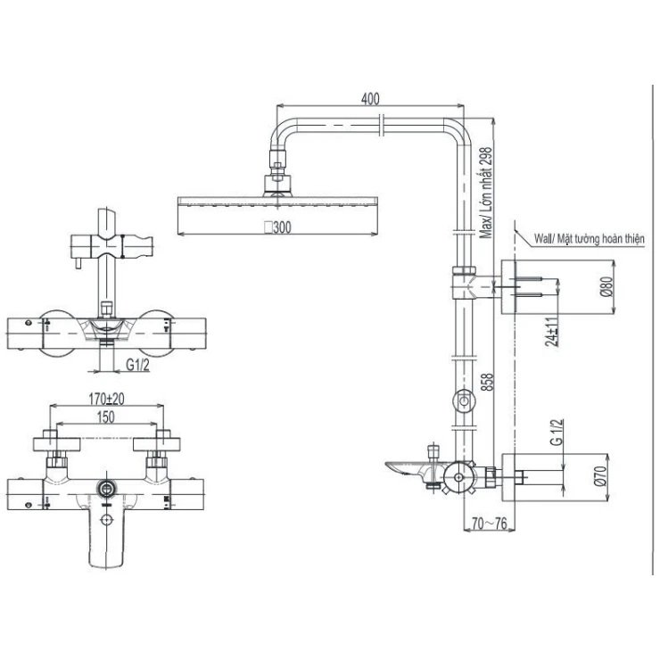 ban-ve-sen-cay-toto-tbw08405a-mbl Bản vẽ kích thước cây sen liền khối TOTO TBW 08405A MBL 300mm