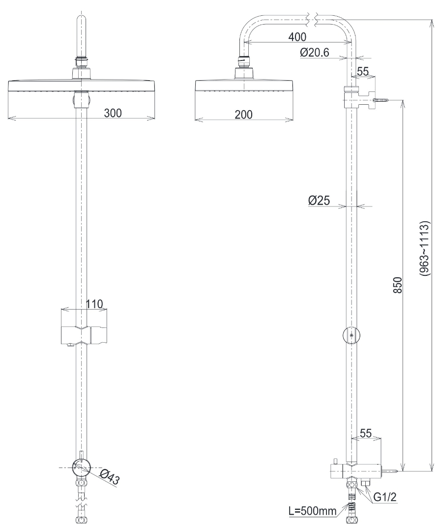ban-ve-toto-tbw13040v Bản vẽ kích thước thân sen cây rời Toto TBW13040V