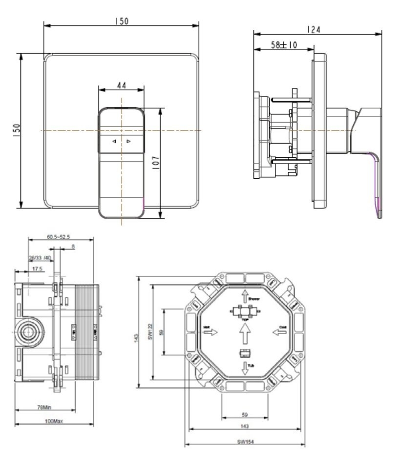 ban-ve-van-dieu-chinh-american-standard-wf-1322ws Bản vẽ kích thước van điều chỉnh nóng lạnh WF1322BHG American