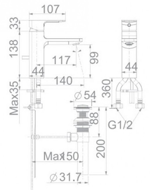 Bản vẽ kỹ thuật vòi chậu lavabo American WF1301MB